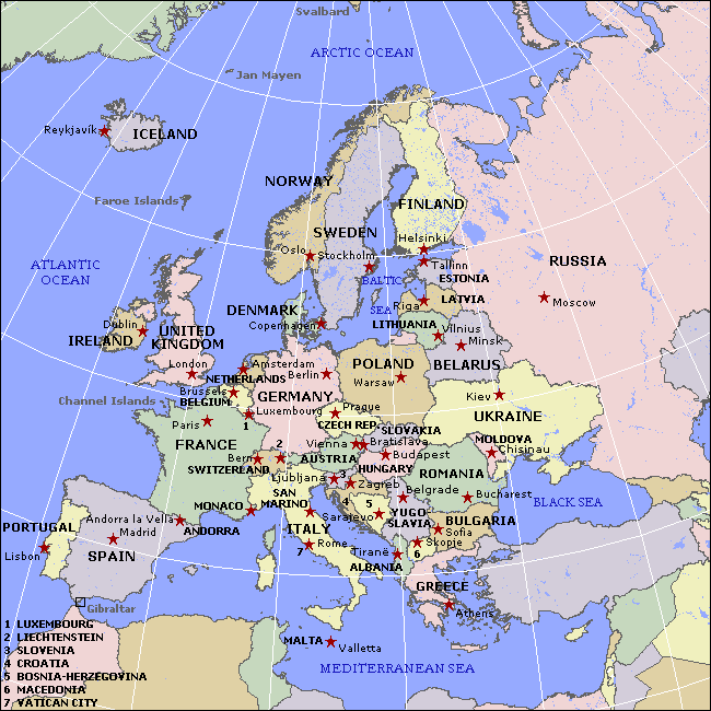 "Label the countries and bodies of water of Europe Political maps are 