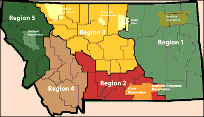 map of regions in Montana
